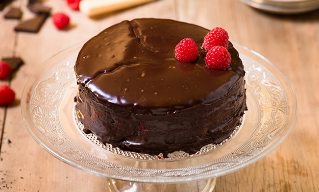 Brownie Cake with Raspberries Recipe | Bake with Stork