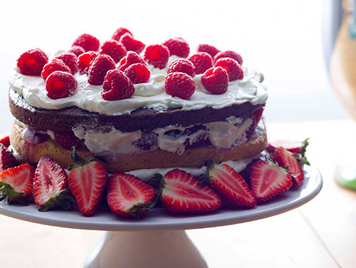 Chocolate Layer Cake with Fruit for World Baking Day