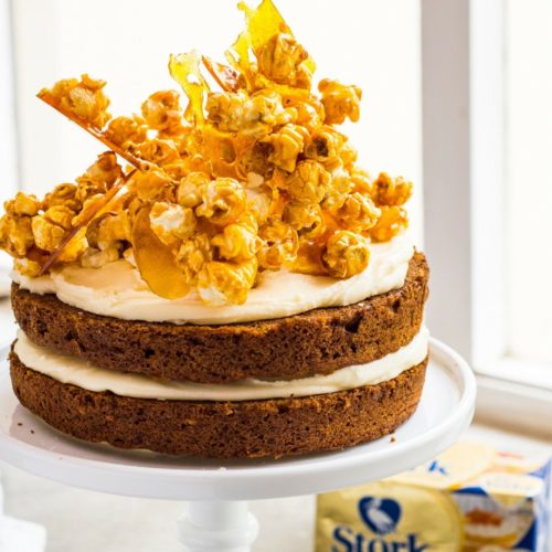 Carrot Cake with Caramel Popcorn Topping