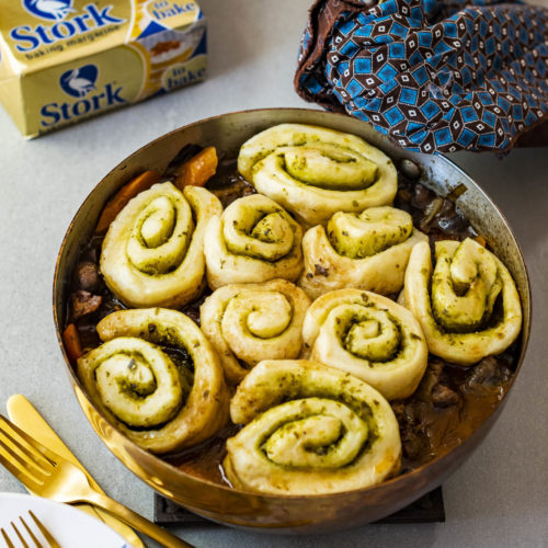 Oxtail Stew with Pesto-Swirled Dombolo