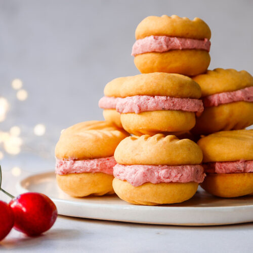 Custard Sleigh Cookies & Cherry Buttercream Sandwiches