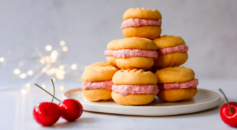 Custard Sleigh Cookies & Cherry Buttercream Sandwiches