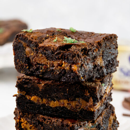 Festive Peppermint Caramel Brownies