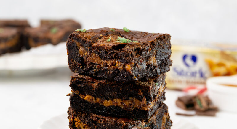 Festive Peppermint Caramel Brownies